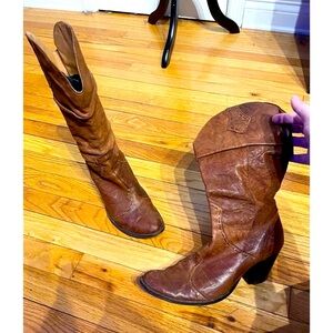 ✈️Miccioni Vintage Leather Slouch Western Chunky block zip riding Cowgirl